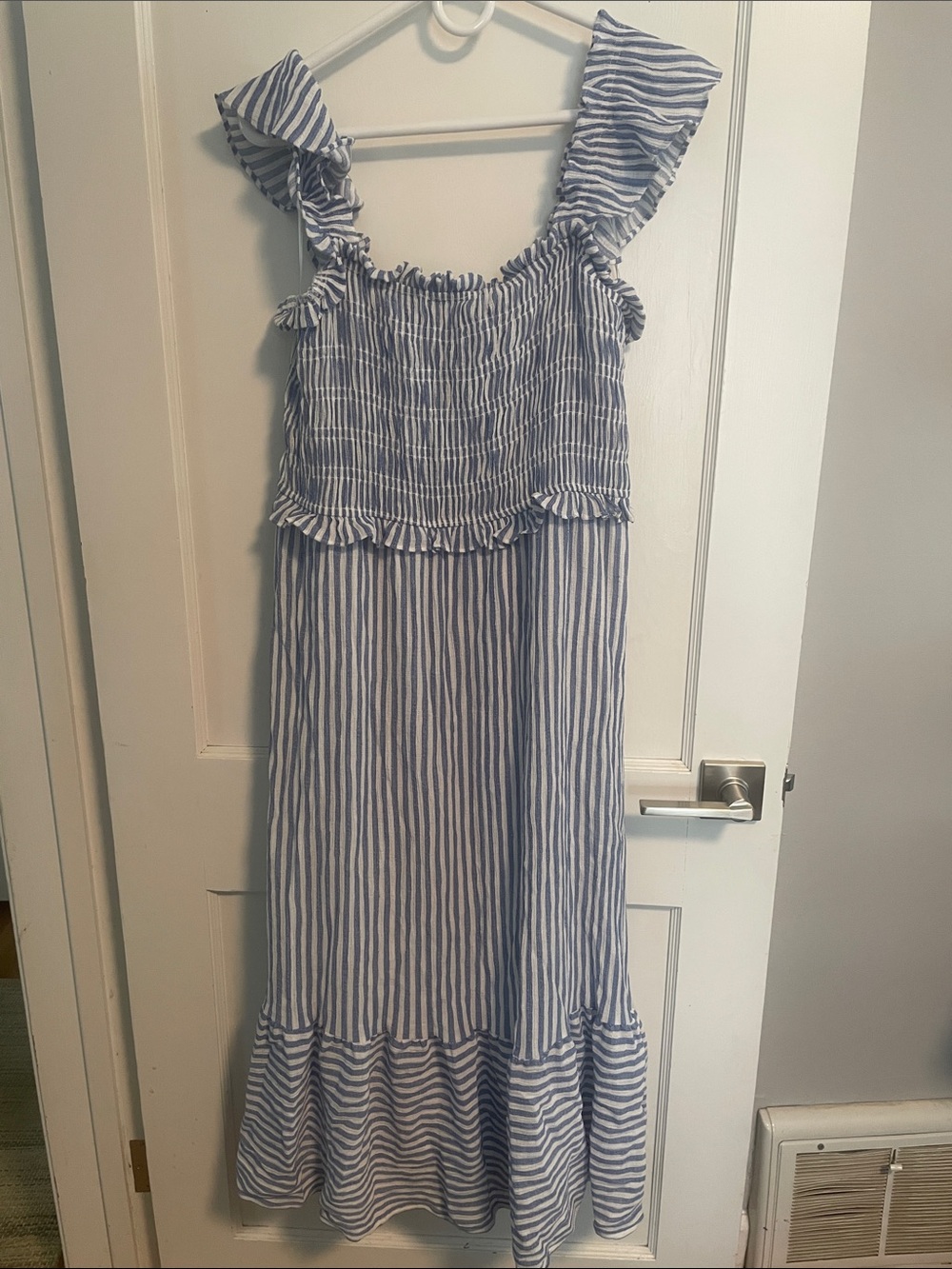 Perch by Blu Pepper Blue and White Striped Smocked Sundress